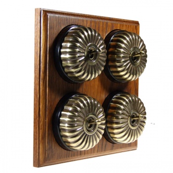 4 Gang 2 Way Medium Oak, Fluted Dome Period Switch